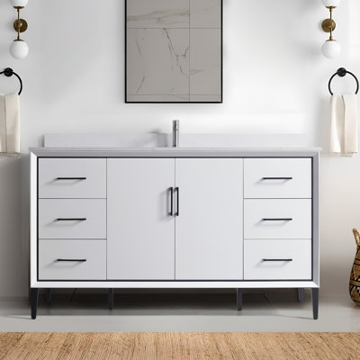Hood-4w 60.00 In. W X 22.00 In. D X 35.00 In. H  Freestanding Bath Vanity In White Wood With White Top