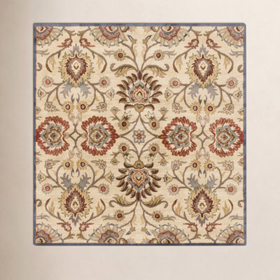 Arden Ivory Denim Red Hand-Tufted Wool Floral Rug