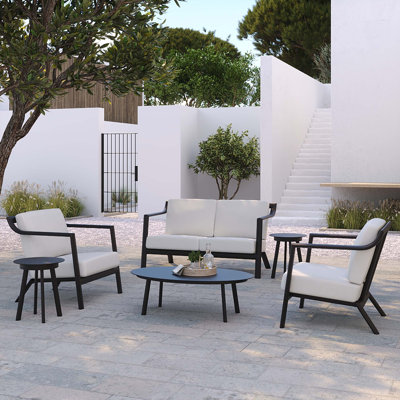Markoe 54.75'' Wide Powder Coated Aluminum Loveseat with Sunbrella® Cushions