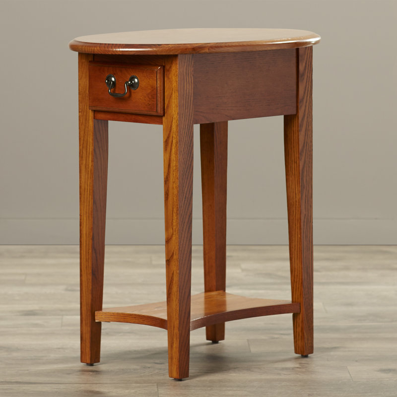 Oval Solid Wood Side Table, Medium Oak
