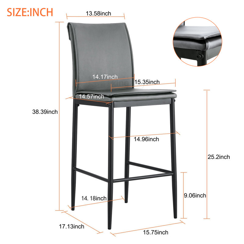 Tabouret de bar en cuir Chetna, gris