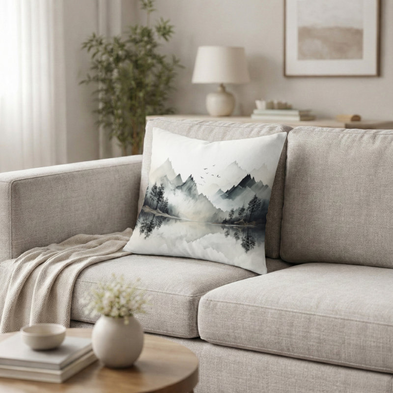 Coussin Watercolor Lake And Forest Dream I, H 18 po x l 18 po