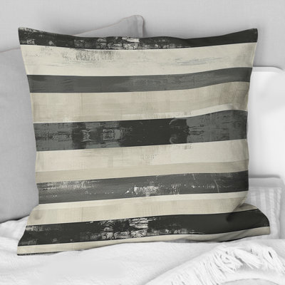 Black Beige Mid Century Retro Stripe - Mid Century Retro Stripe Throw Pillow