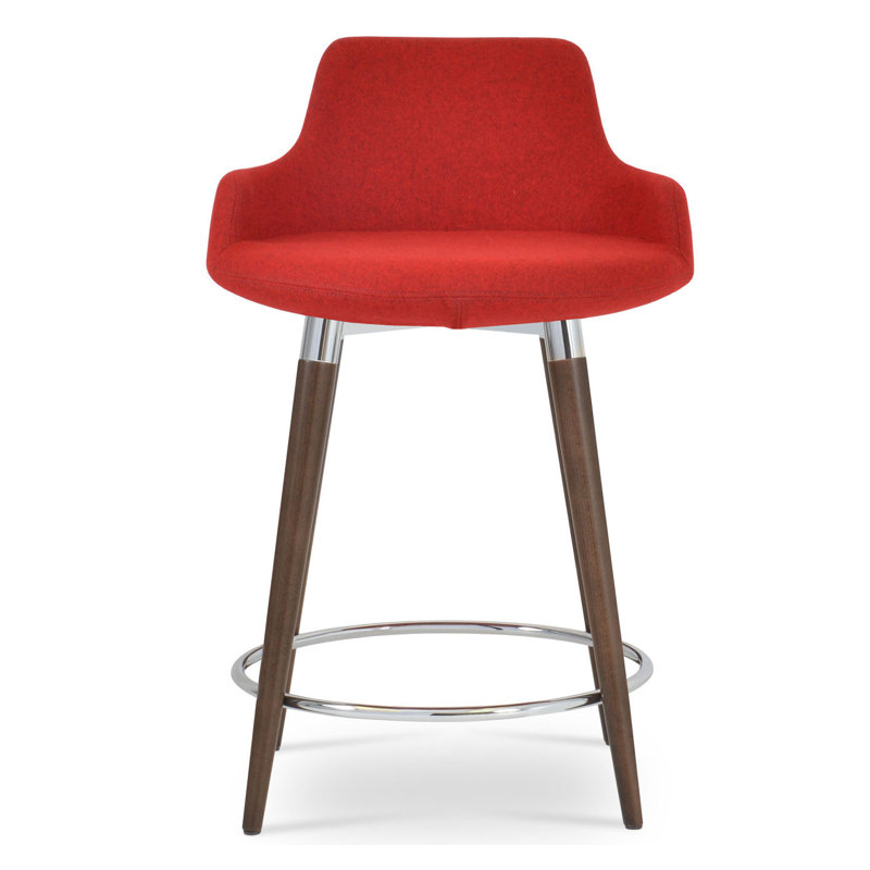 Dervish Counter & Bar Stool, Walnut, Red Leatherette, Counter Stool (24.5" Seat Height)