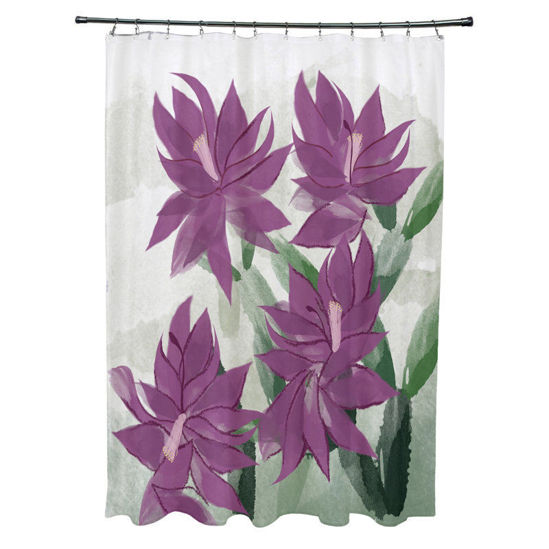 Rideau de douche simple à imprimé floral cactus de Noël, Mauve