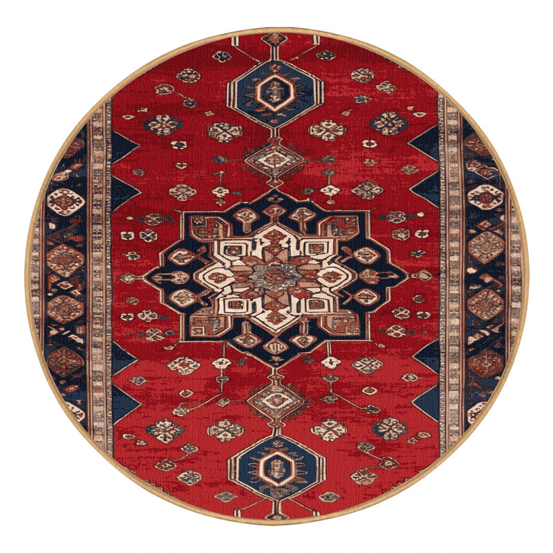 Machine Washable Persian Brown Area Rug, Round 3'
