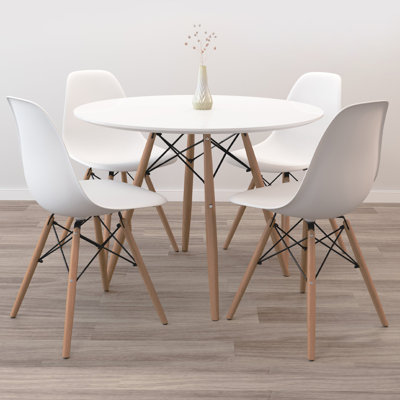  Smash 36" Round Table Set With Wood Legs Chairs