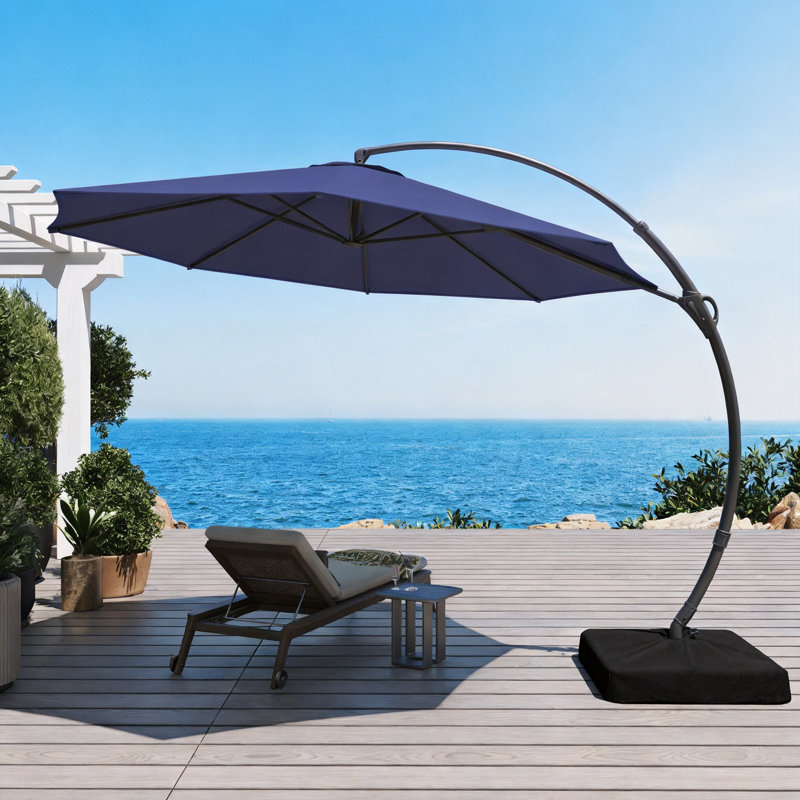Kristy Aluminum Cantilever Umbrella with Base Included, Navy Blue, 108" H x 144" W x 144" D, Fabric Sandbag Base