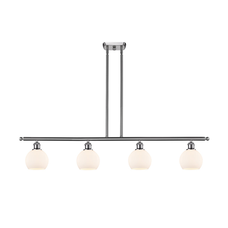 Cindi 4 - Light Kitchen Island Pendant, 9.38" H x 48" W x 6" D, White, Brushed Satin Nickel