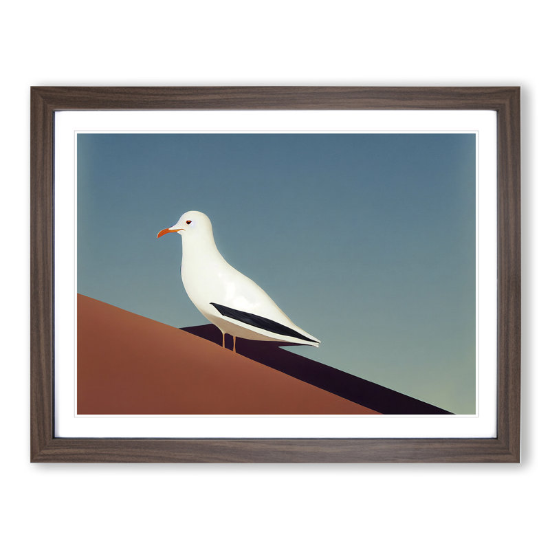Minimalist Seagull - Framed Print, 25cm H x 34cm W, Walnut Framed
