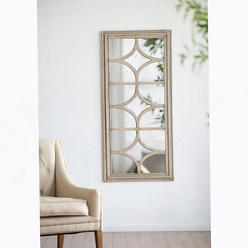 28"x59" Glister Rectangular Mirror with Distressed Frame with Decorative Window Look, Vertical or Horizontal