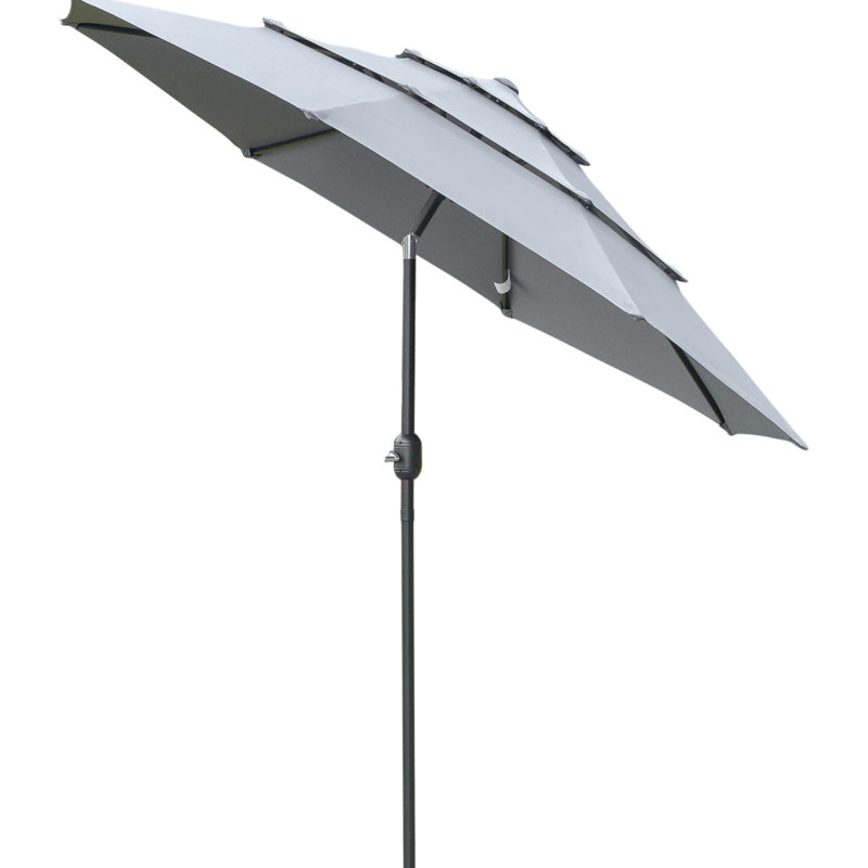 Parasol de marché extérieur gris foncé de 9 pi 3 po avec manivelle et bouton-poussoir inclinable pour terrasse de jardin gris avec paire de patios