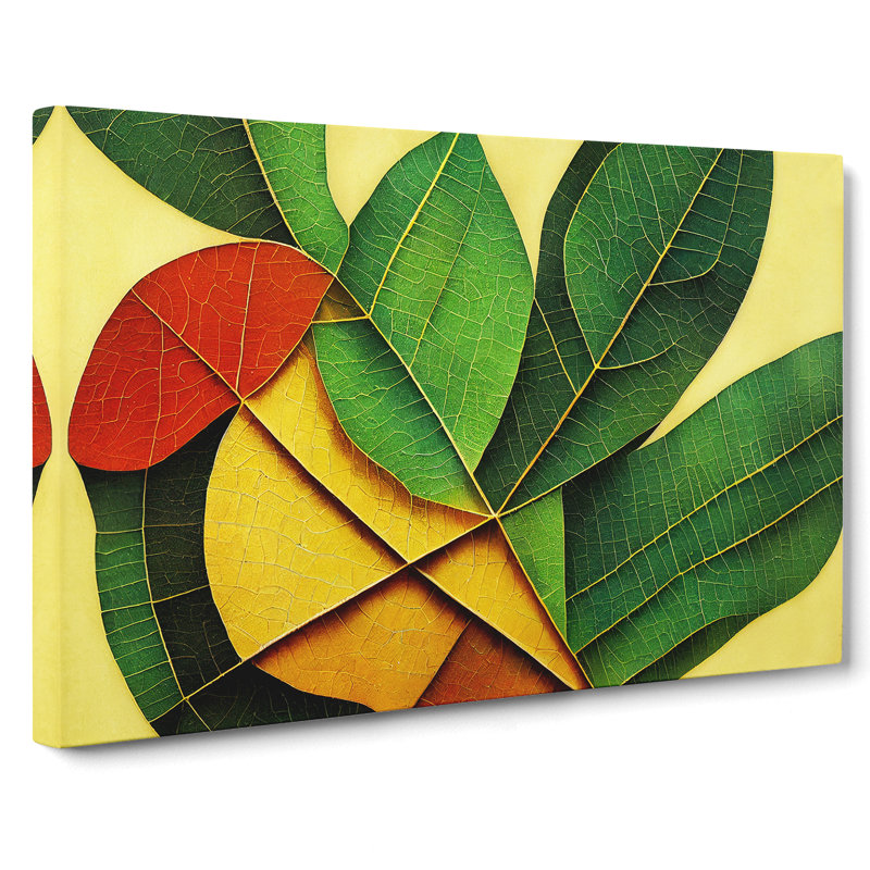Edgy Colourful Leaf - Wrapped Canvas, 35cm H x 50cm W x 3cm D