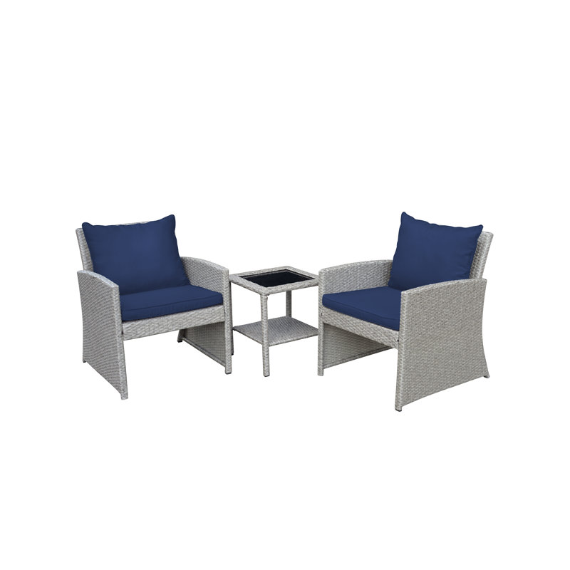 Sharyn 2 - Person Patio Conversation Set with Cushions, Midnight Blue