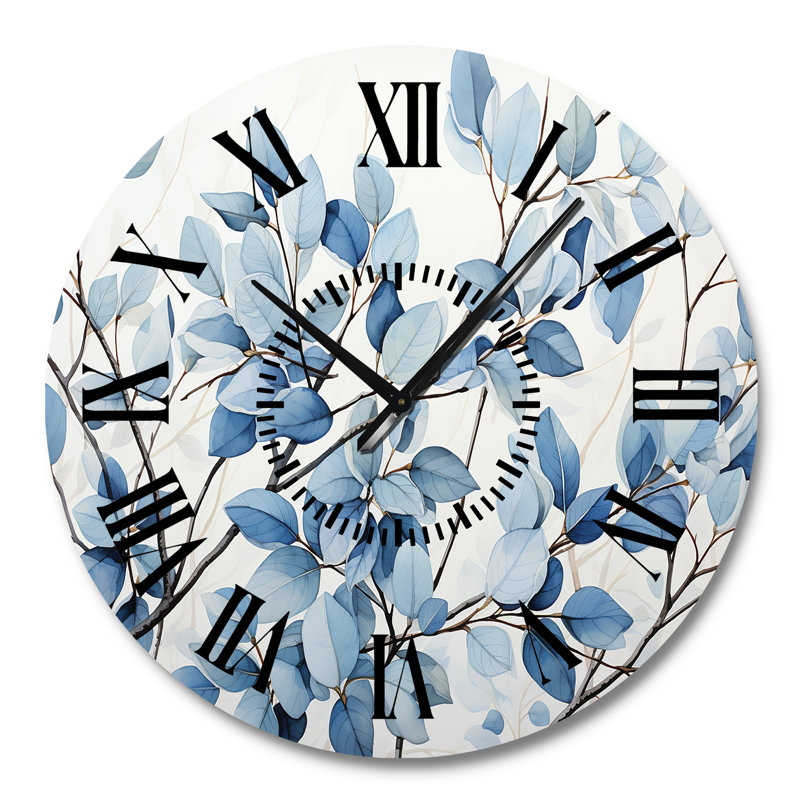 Horloge murale à feuilles bleues et bleues, Grand
