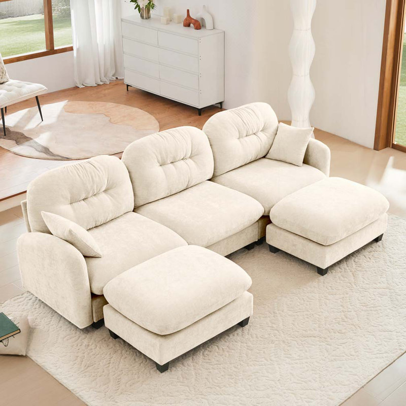 Canapé modulaire en chenille , 3, H 36,6 po x l 107 po x P 59,5 po, Beige