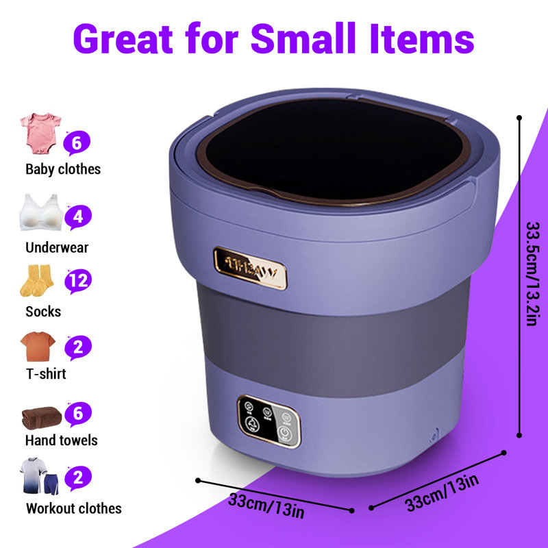 Mini machine à laver pliable portative 12L avec panier d'essorage, tuyau de vidange et lumière bleue, laveuse compacte silencieuse avec 3 modes de minuterie pour les sous-vêtements, vêtements de bébé, dortoir, appartement et voyage, mauve clair