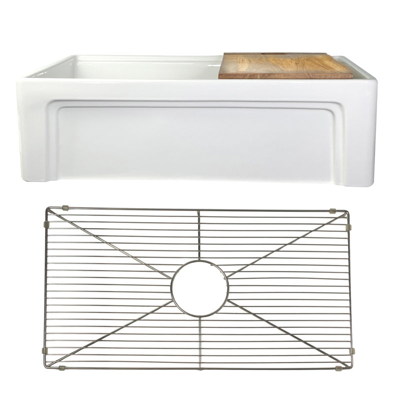 Nantucket Sinks 33-inch Single Bowl Workstation Fireclay Apron Sink with Cuttingboard and Grid