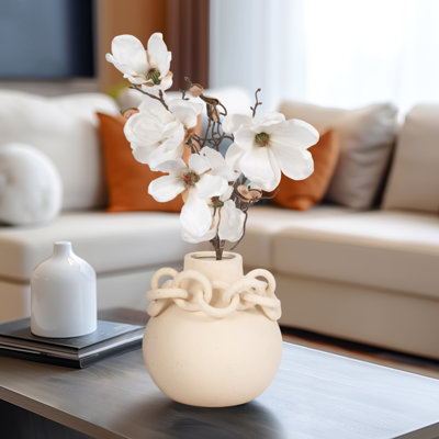 Stoneware Vase Ceramic Chain Link Accent Modern Home or Office Decor - 9" Ivory & Tan