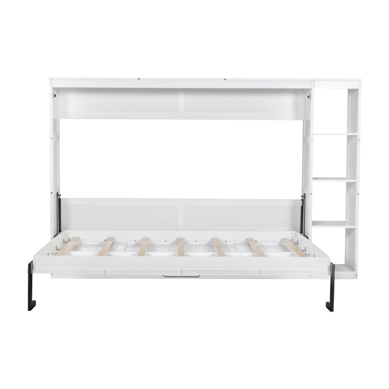 Full Size Murphy Bed With Bookshelf, White, Full, White