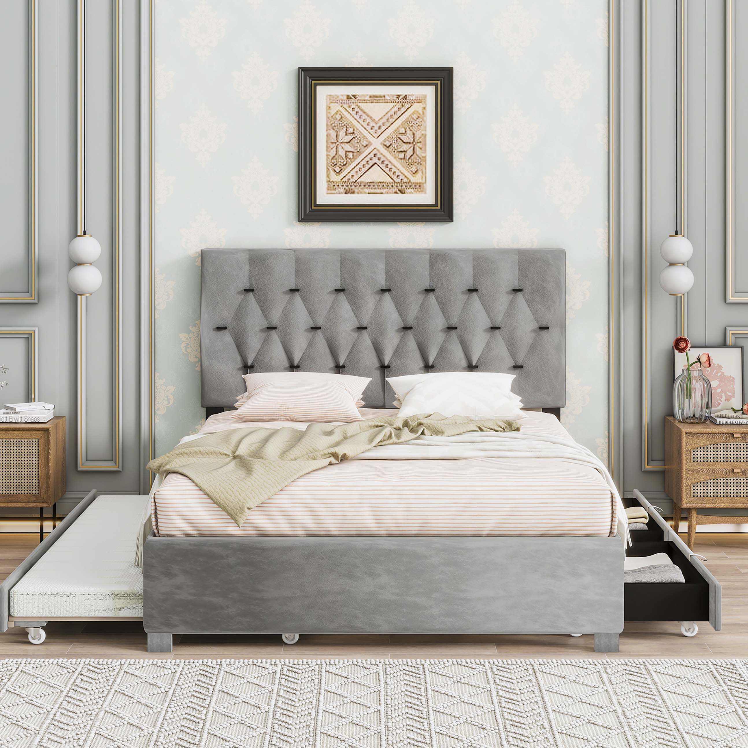 Lark Manor™ GRAY QUEEN SIZE TRUNDLE PULL OUT DRAWERS STORAGE ...