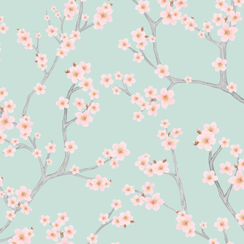 Papier peint branches de cerisier rose