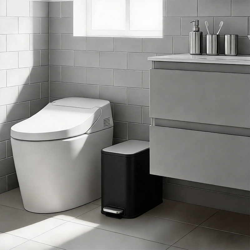 Poubelle de salle de bain avec couvercle à fermeture en douceur, petite poubelle de cuisine en acier inoxydable de 2 gallons avec seau intérieur amovible, noir