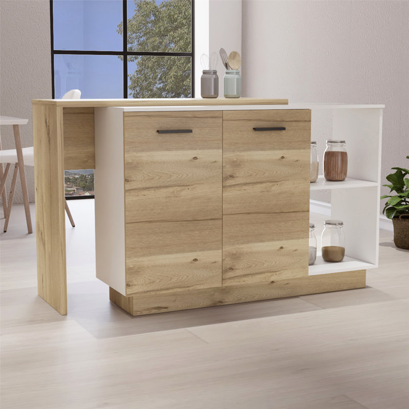 Îlot de cuisine polyvalent avec rangement abondant et design élégant, Blanc / Brun