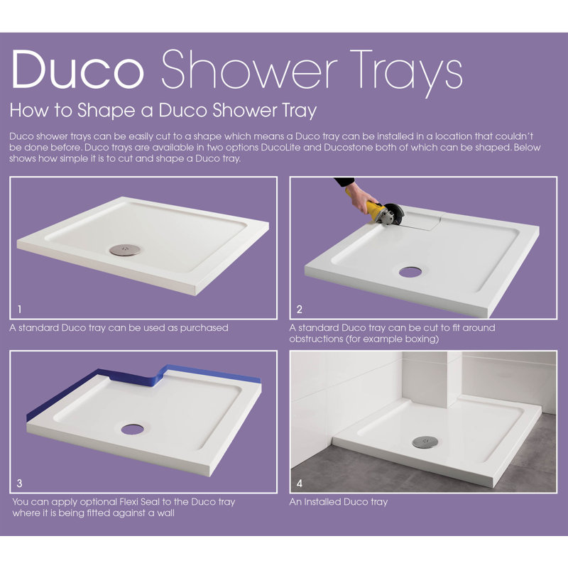 Flat Top Shower Tray, 4.5cm H x 120cm W x 80cm D, Left