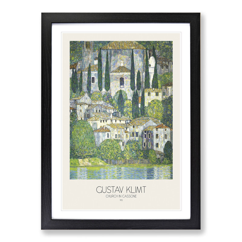 Church in Cassone with Border by Gustav Klimt - Picture Frame Graphic Art Print on MDF, 36cm H x 27cm W x 2cm D, Black Framed