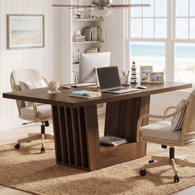 Farmhouse MDF Rectangular Kitchen Table with Heavy-Duty Frame
