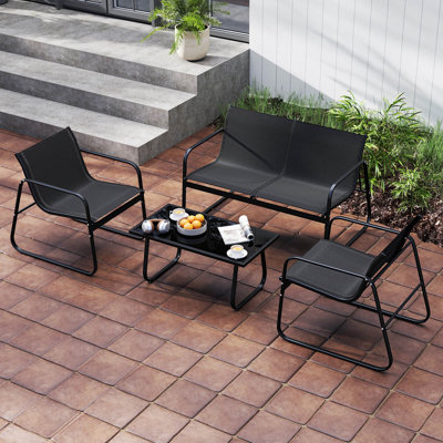Ensemble de 4 chaises de jardin en tissu pour patio et causeuse avec table basse