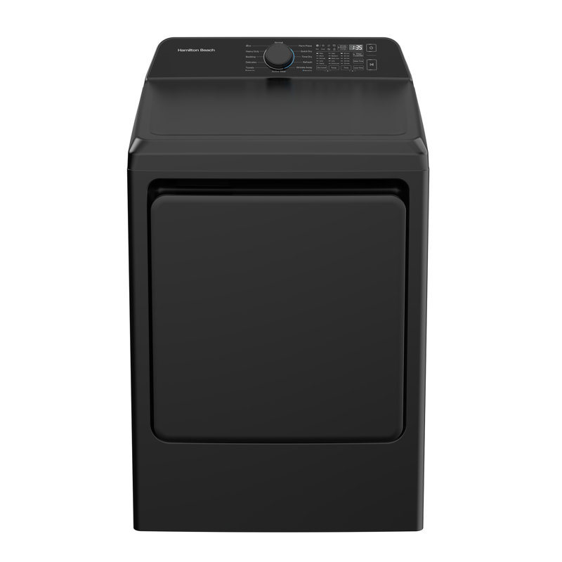 Sèche-linge électrique à chargement frontal Hamilton Beach de 7,5 pi³ (212 L), puissance de chauffage de 5 200 W, 12 cycles de séchage, affichage DEL, porte réversible, sécurité enfant, noir