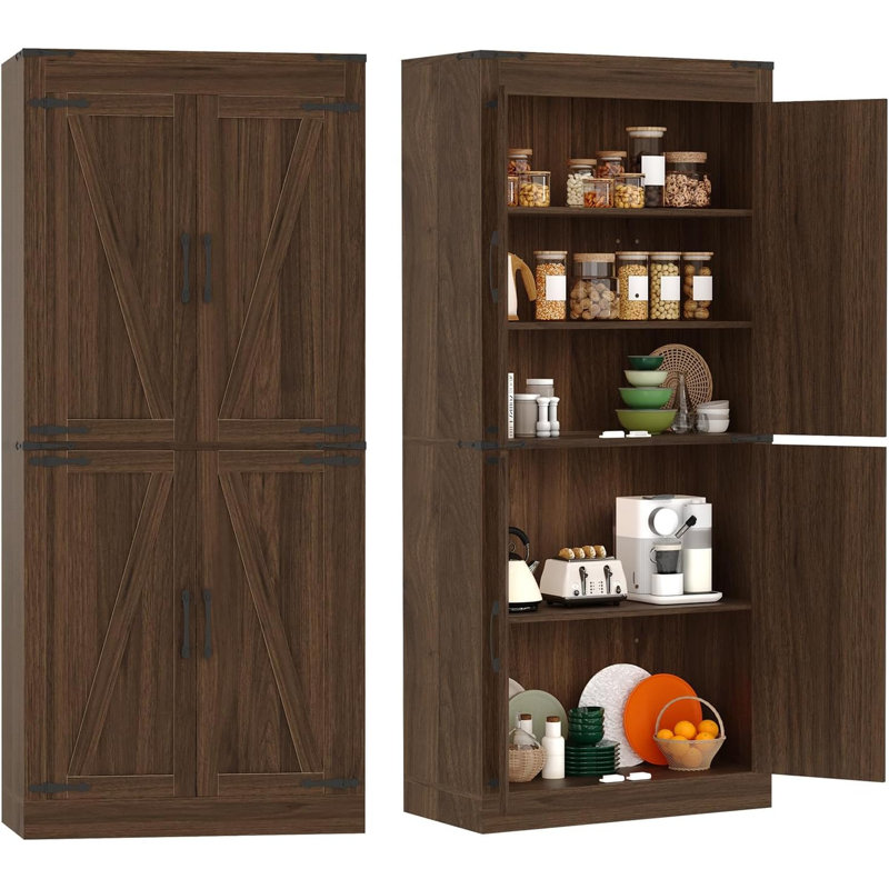 Garde-manger 71 po rustique Farmhouse - rangement en bois brun avec tablettes réglables pour la cuisine et le salon