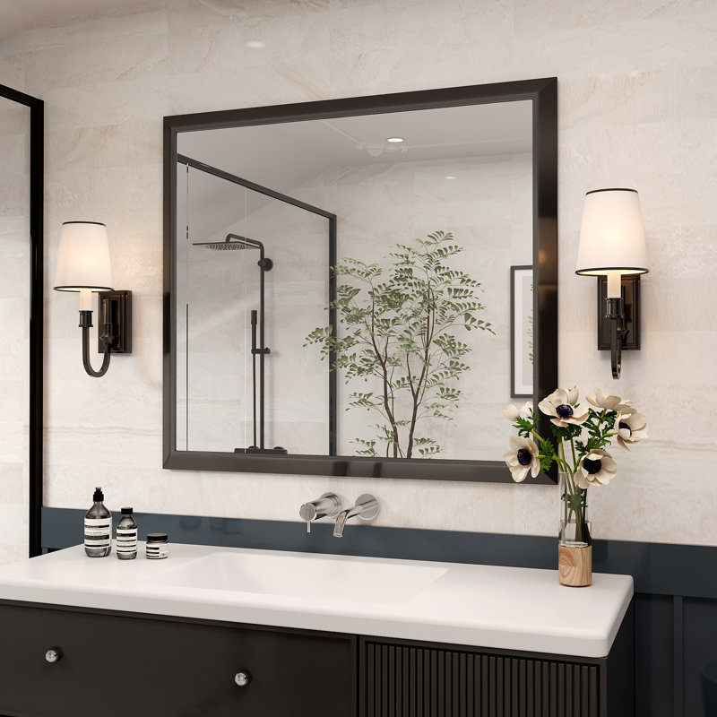 Miroir de meuble-lavabo mural Molly, 40 po x 36 po, Noir