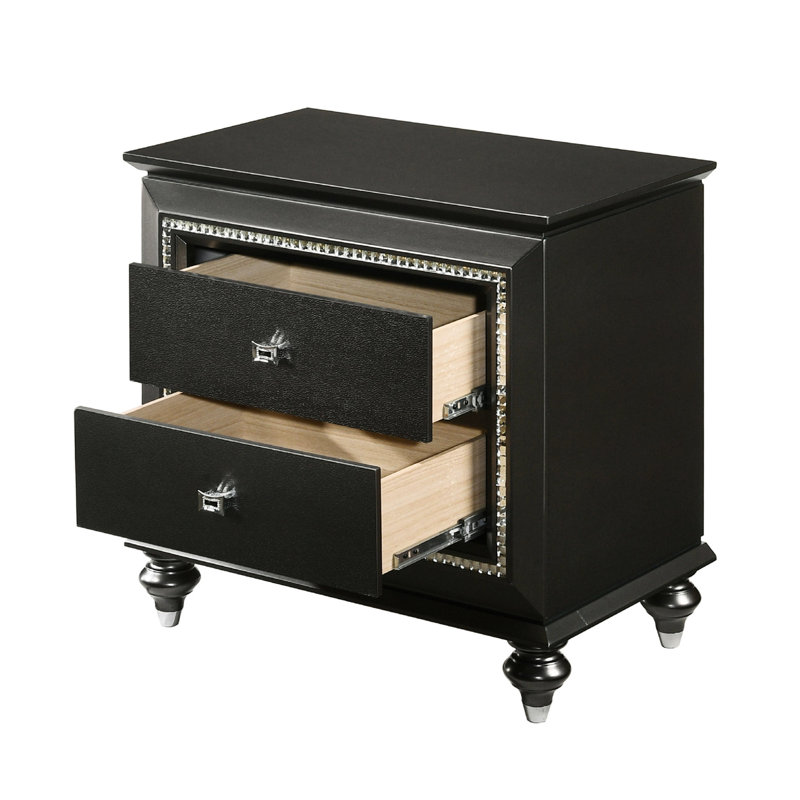 Table de chevet en bois d'hévéa massif avec 2 tiroirs - Splendeur de chambre gris métallique