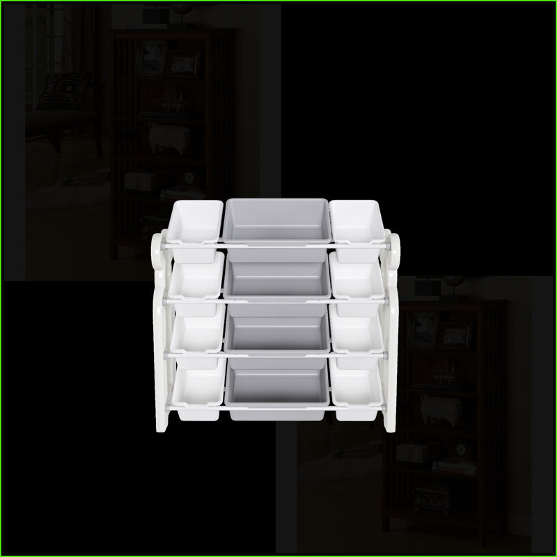 Rangement pour jouets pour enfants avec 12 bacs, minimaliste moderne, gris clair et amp; Ivoire | Gris et ivoire | Polyéthylène