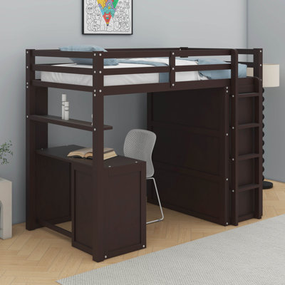 Lit mezzanine simple avec bureau, tiroirs et garde-robe