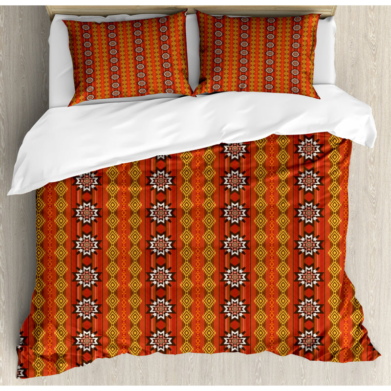 Rustic Polyester Geometric Shapes Duvet Cover, Queen Duvet Cover + 2 Standard Shams