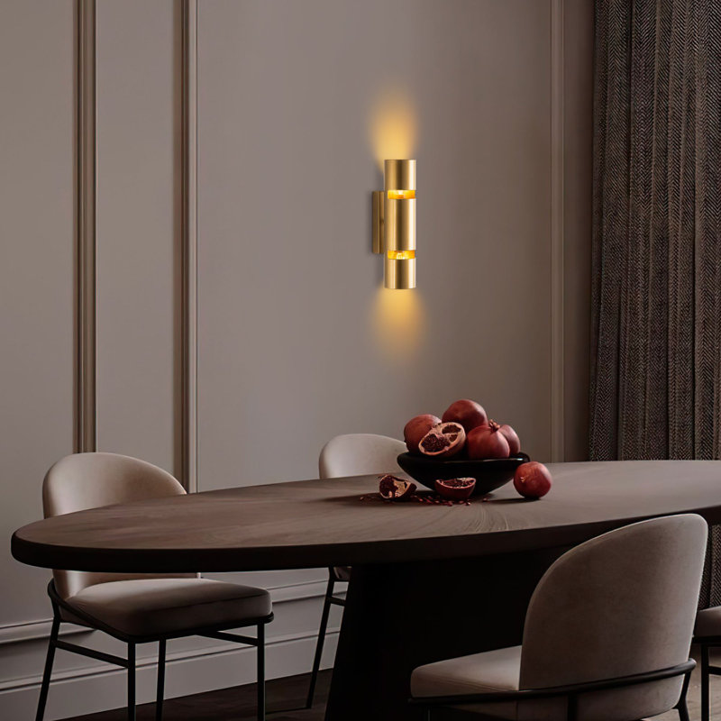 Élégante lampe murale dorée, corps en métal, 3,1 x 11,8 x 5,1 pouces | Taille de la plaque de base: 5,9 po x 2,0 po x 1,2 po | Double prise E14 (40 W maximum), éclairage élégant pour le salon et la chambre à coucher, indice de protection IP20, ampoule non incluse