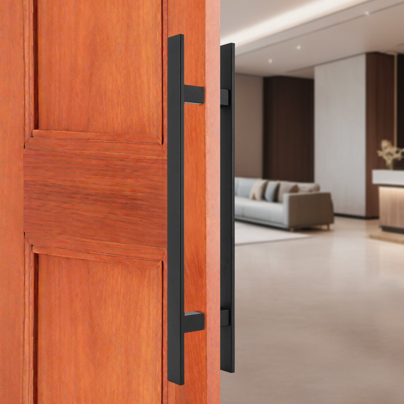 Poignée de porte à double face à tirer, poignée de porte en forme de H (1,57 (l)), 23.62", Noir givré