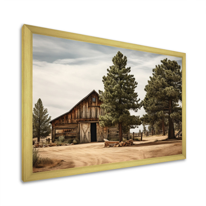Pin, charme rustique sur bois de pin, Cadre doré simple, H 24 po x l 32 po x P 1 po
