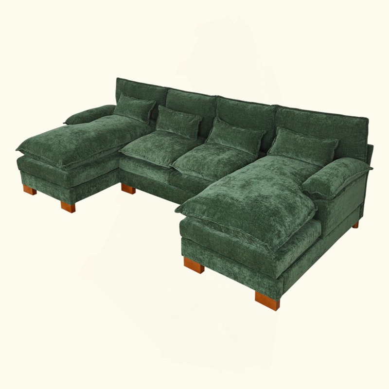 Canapé en chenille avec méridienne double, Vert