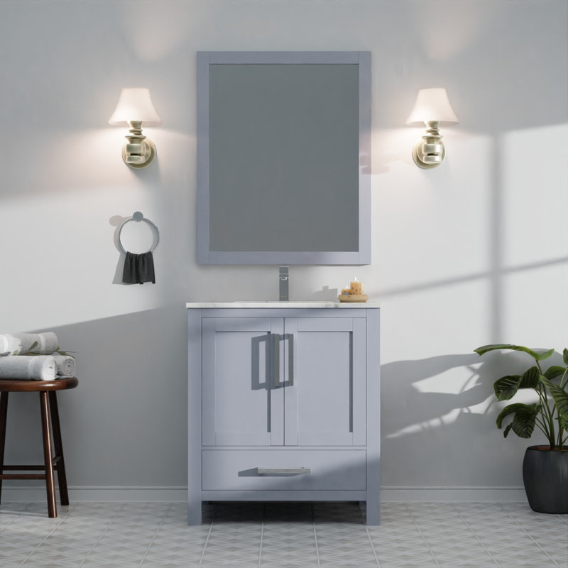 Meuble-lavabo gris foncé 30 po X P 22 po D, dessus en marbre de Carrare et ensemble de robinet, Gris foncé