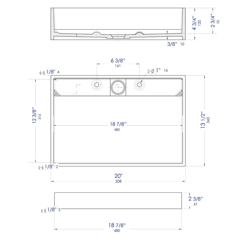 Alfi Brand 13.5'' Black And White Rectangular Bathroom Sink