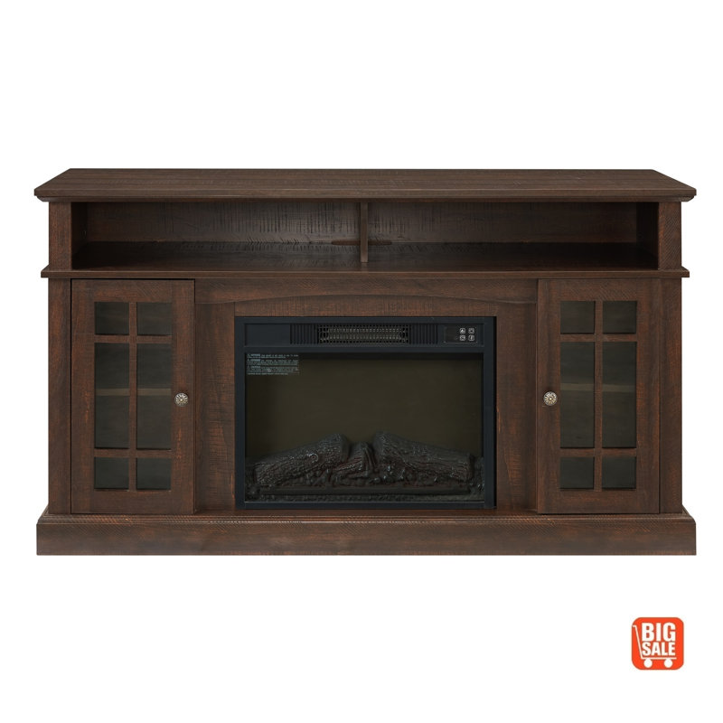 Crédence de rangement Chennell avec foyer électrique inclus, Bois espresso