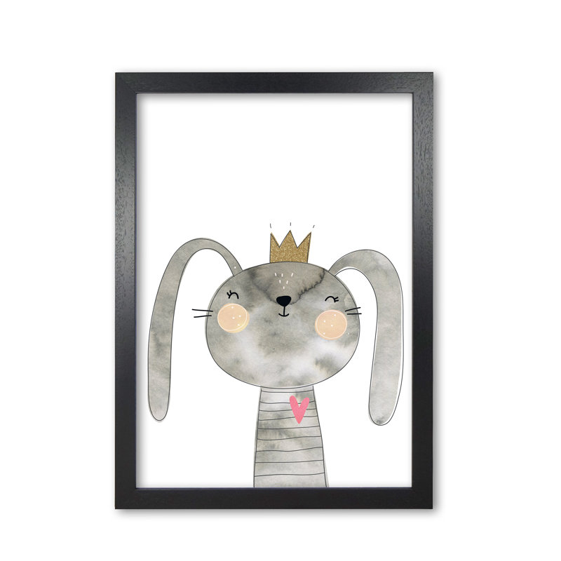 Scandi Grey Bunny - Painting, Black Grain Frame, 85 cm H x 60 cm W x 5 cm D