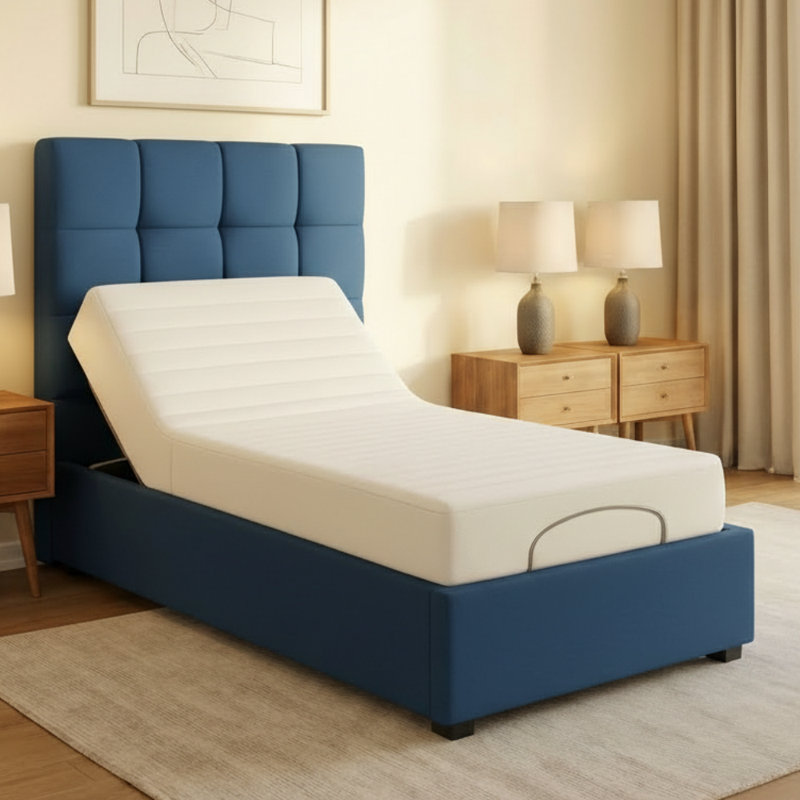 Upholstered Bed Frame, Single (3ft): 95 cm x 209 cm, Plush Blue