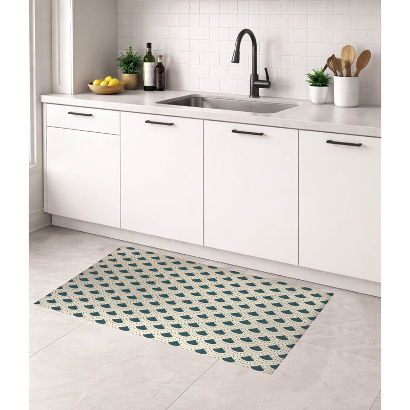 Tapis de cuisine à pois, Rectangle 3' x 5', Dusty Aqua Geometric