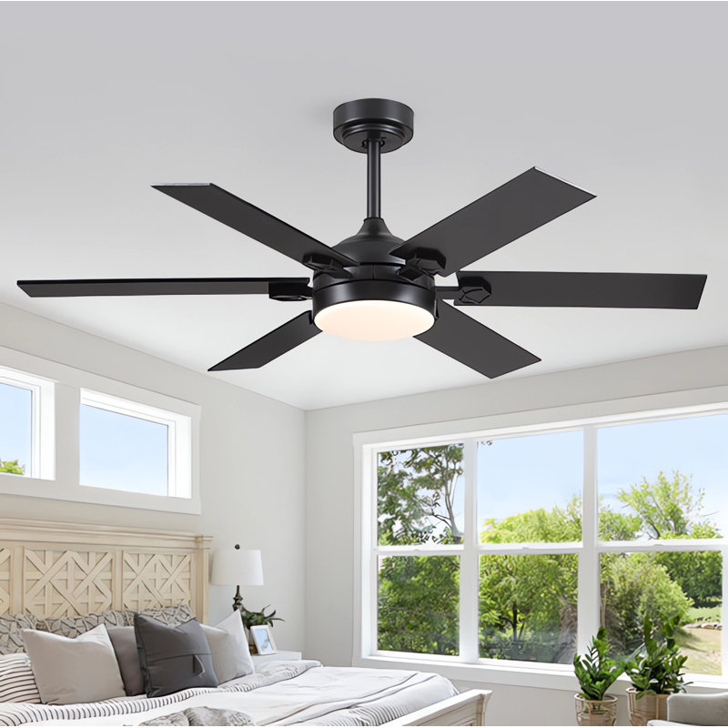 46/52" Ceiling Fan 6-blade with Lights Remote Quiet DC Motor Dimmable 3 Colors 6 Speeds Modern for Living Room Patio, Black